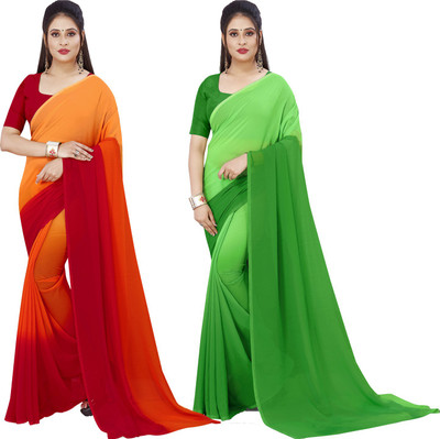 kashvi sarees Color Block, Ombre Bollywood Georgette Saree(Pack of 2, Multicolor)