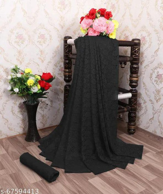 Aarya creation Self Design Bollywood Net Saree(Black)