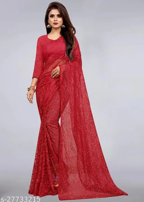 Aarya creation Self Design Bollywood Net Saree(Red)