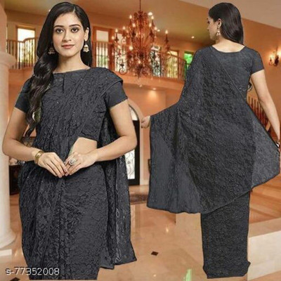 Aarya creation Self Design Bollywood Net Saree(Black)