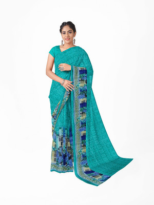 Saadhvi Printed Bandhani Georgette Saree(Green)