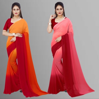 Anand Sarees Solid/Plain Bollywood Georgette Saree(Pack of 2, Pink, Orange)