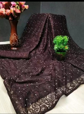 Aarya creation Embellished Bollywood Net Saree(Brown)