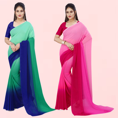 kashvi sarees Color Block, Ombre Bollywood Georgette Saree(Pack of 2, Multicolor)