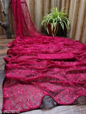 Aarya creation Self Design Bollywood Net Saree(Maroon)