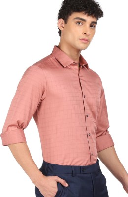 ARROW Men Checkered Formal Orange Shirt