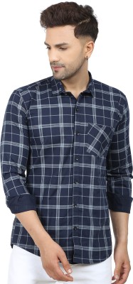 Liza Martin Men Checkered Casual Dark Blue Shirt