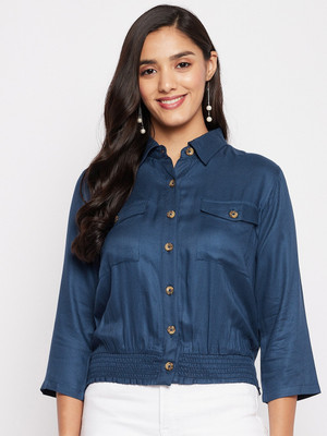DUKE Women Solid Casual Blue Shirt