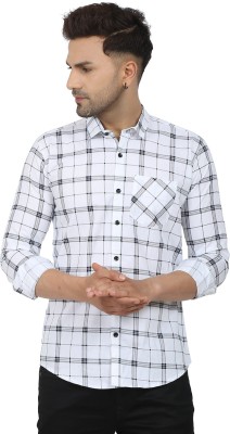 Liza Martin Men Checkered Casual White Shirt