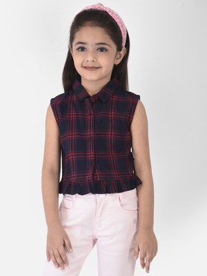 CRIMSOUNE CLUB Girls Checkered Casual Blue Shirt