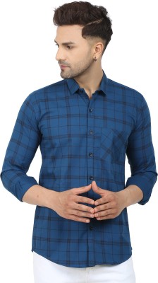 Liza Martin Men Checkered Casual Blue Shirt