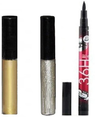 AVEU Waterproof Metallic Shinning Shimmer Eyeliner With 36H Eyeliner (Gold & Silver)(3 Items in the set)