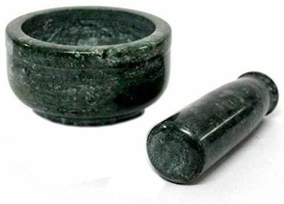 Chitrakshi Marble Ace Green marble mortar and pestle set (Export)/stone/khara/khalbatta/imam Dasta/ohkli musal/idi kallu/khal musal/spice grinder/okhli masher for kitchen or home (4 * 2.5, Green Round Polised) Marble Masher(Pack of 1)