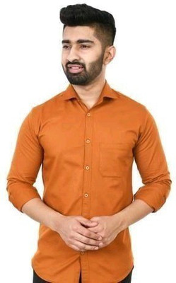 ZURINE Men Solid Casual Orange Shirt