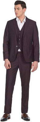 ARROW Men Wine Reversible Waistcoat Three Piece Suit Solid Men Suit