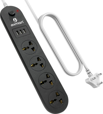 Axmon Extension Cord [ FIRE PROOF] [SHOCK PROOF] 3 USB [UNIVERSAL SOCKET] [ 1.9 METER] 4  Socket Extension Boards(Black, 1.9 m, With USB Port)