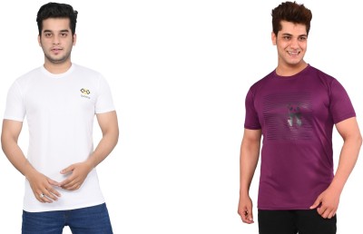 QUOOCOFASHION Printed Men Round Neck Purple, White T-Shirt