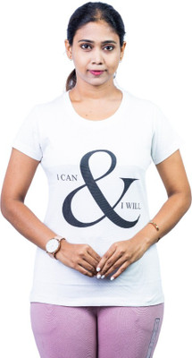 ALVIN JONES Printed Women Round Neck White T-Shirt