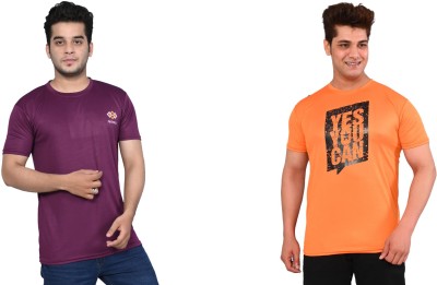 QUOOCOFASHION Printed Men Round Neck Purple, Orange T-Shirt