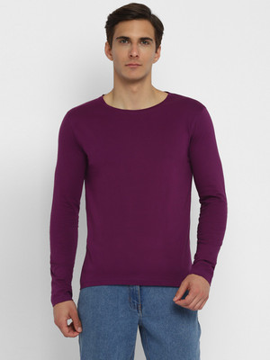Ap'pulse Solid Men Round Neck Purple T-Shirt