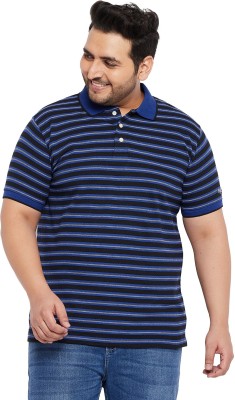 bigbanana Striped Men Polo Neck Blue T-Shirt