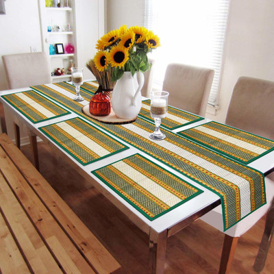 Haus Fabula Rectangular Pack of 7 Table Placemat(Green, River Grass)
