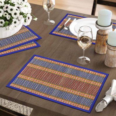 Haus Fabula Rectangular Pack of 4 Table Placemat(Blue, River Grass)