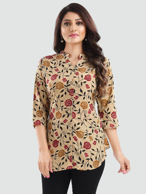 Saree Swarg Women Floral Print Straight Kurta(Beige)