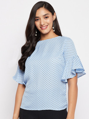 DUKE Casual Polka Print Women Blue Top