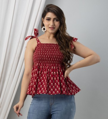 FashneAttire Casual Printed Women Maroon Top