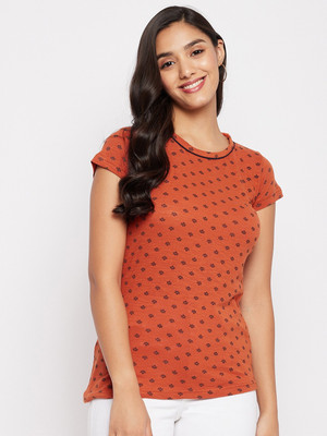 DUKE Casual Printed Women Orange Top
