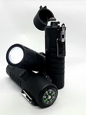 Gabbar ™ 3 in 1, Dual Arc Plasma Lighter Windproof Waterproof Flamless Lighters Electric Lighter Rechargeable USB and LED Flashlight and Compass Cigarette Lighter(Black)