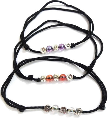 MANMORA MANMORA BLACK THREAD ANKLET WITH MULTI COLOUR STONES PACK OF 3 FOR GIRLS Fabric Anklet(Pack of 3)