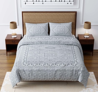 VIJAY SHREE ENTERPRISES 144 TC Cotton Queen Printed Flat Bedsheet(Pack of 1, Light Grey)
