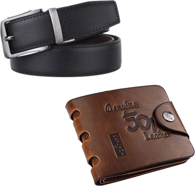 CLOCK21 Men Black Genuine Leather Belt