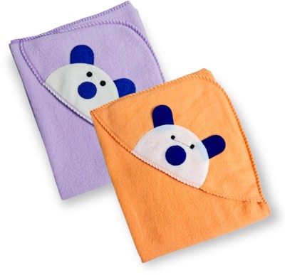 BRANDONN Embroidered Crib Hooded Baby Blanket for  AC Room(Polyester, Peach, Purple)