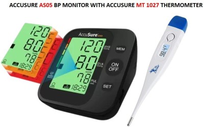 AccuSure AS05 3 Color Smart Display Arm Cuff Digital BP With MT 1027 Thermometer ACCUSURE AS05 Bp Monitor(Black)