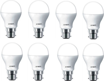 Dhija 12 W Basic Round B22 LED Bulb(White, Pack of 8)