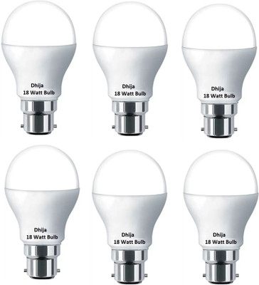 Dhija 18 W Basic Round B22 LED Bulb(White, Pack of 6)