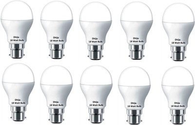 Dhija 18 W Basic Round B22 LED Bulb(White, Pack of 10)