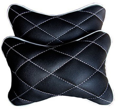 Touch Black Leather Car Pillow Cushion for Universal For Car(Rectangular, Pack of 2)
