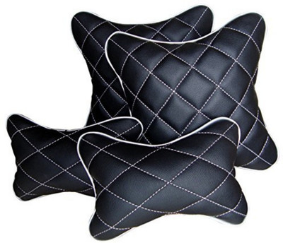 Touch Black Leather Car Pillow Cushion for Universal For Car(Rectangular, Pack of 4)