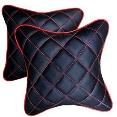 Touch Black Leather Car Pillow Cushion for Universal For Car(Rectangular, Pack of 2)