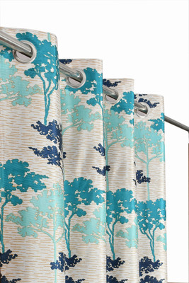 Home Garage 274 cm (9 ft) Long Door Polyester Room Darkening Curtain (Pack Of 2)(Blue, Self Design)