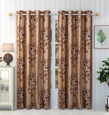 Panipat Textile Hub 213 cm (7 ft) Polyester Semi Transparent Door Curtain (Pack Of 4)(Floral, Brown)