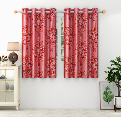 Panipat Textile Hub 152 cm (5 ft) Polyester Semi Transparent Window Curtain (Pack Of 2)(Floral, Maroon)