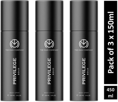 THE MAN COMPANY Privilege Bold Long Lasting Deodorant Combo Pack of 3 Deodorant Spray – For Men (450 ml, Pack of 3)