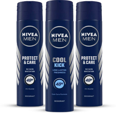 Nivea Men Protect & Care Deodorant 150 Ml & Cool Kick Deodorant - Pack of 3 Deodorant Spray  -  For Men(450 ml, Pack of 3)