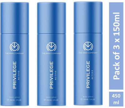 THE MAN COMPANY Privilege Active Long Lasting Deodorant Combo Pack of 3 Deodorant Spray – For Men (450 ml, Pack of 3)
