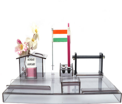 Honbon 8 Compartments Acrylic Pen Stand For Study Table & Pen Holder For Office Table Stationery Items(Black)